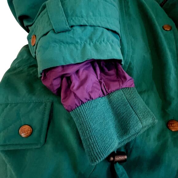 L.L.Bean Green Long Down Zip Up Jacket Coat Removeable Hoodie Vintage Women's XL - Picture 11 of 16